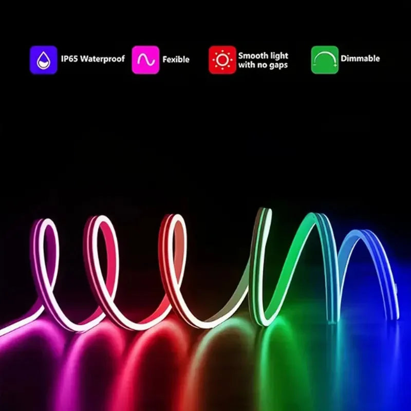 RGBIC Neon LED Strip 5V USB Bluetooth APP Control Music Sync Flexible Rope Light for Gaming Room Party Holiday Decoration